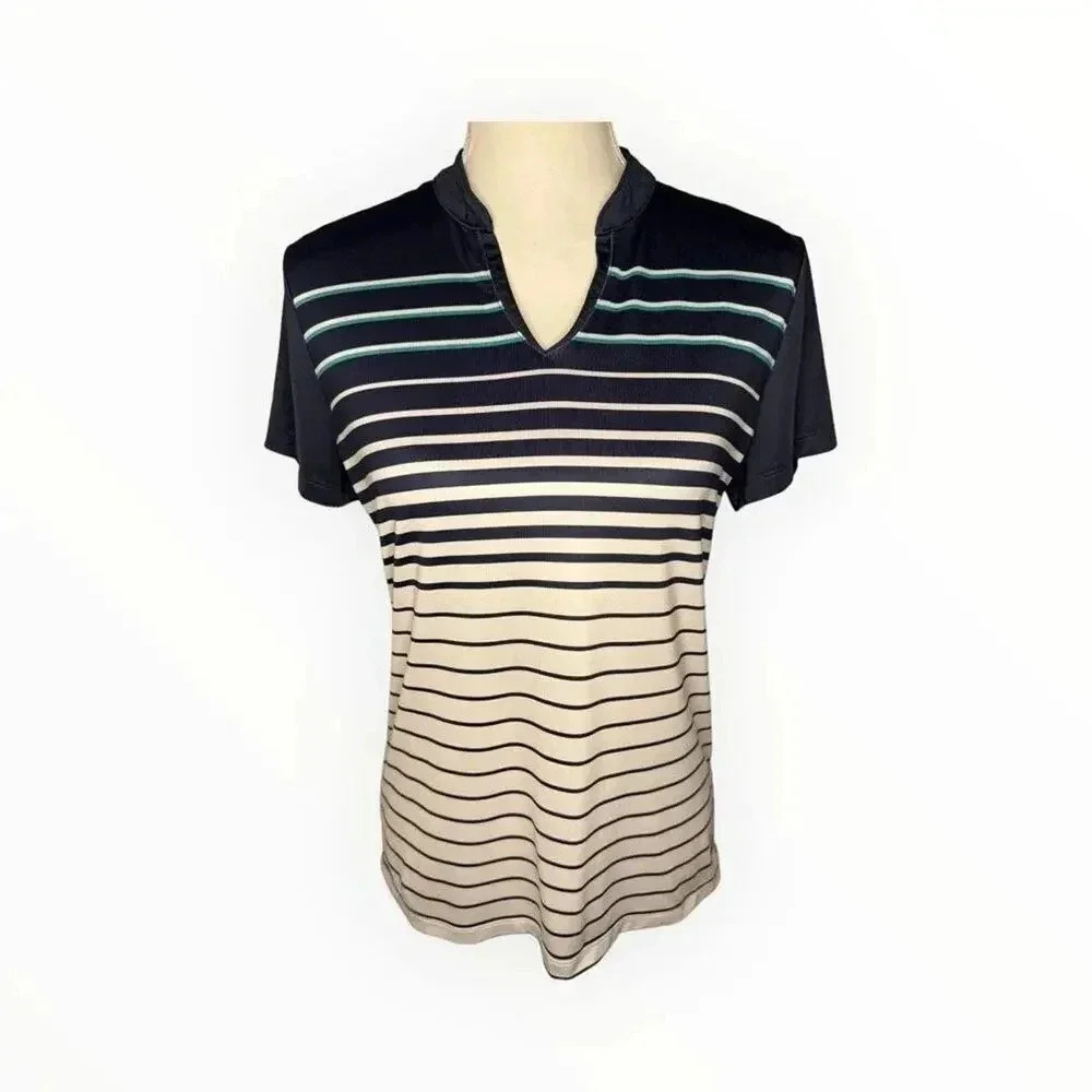 IZOD Women’s Small Blue & White Striped Golf Polo Shirt